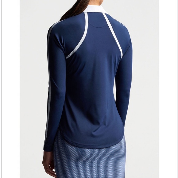 Peter Millar Suggs UPF 50+ Inset Stripe Polo Navy Tennis Golf Pickleball L - Picture 2 of 8